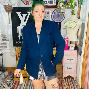 TheoMiles Elegant Blue Suit Jacket for Timeless Style 100% Silk Size 10